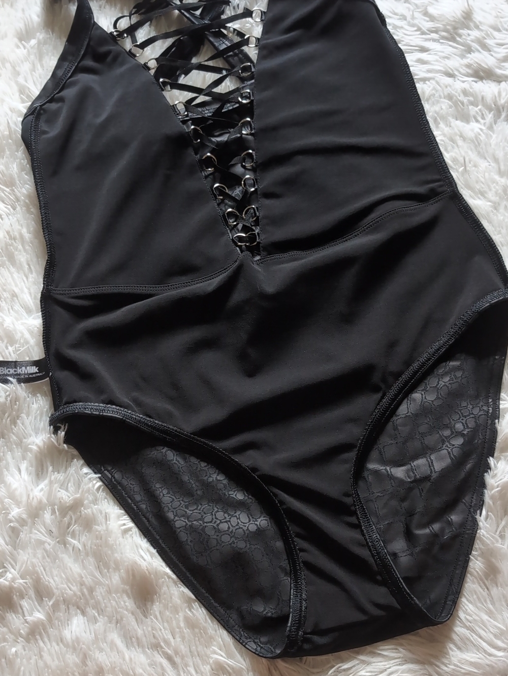 Blackmilk A Lot of Croc Lace Up Corset Faux Leather Crocodile Bodysuit Medium - Picture 9 of 14